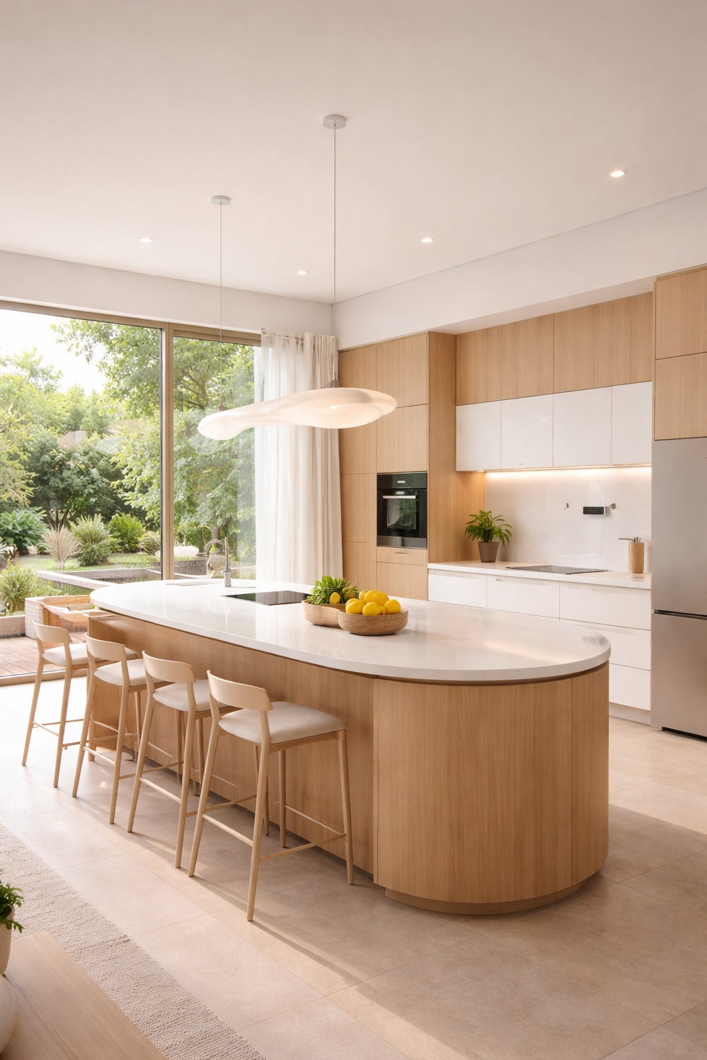 21 Ideas: Interior Design Trends for Kitchens in 2026 - Curved Counters Soften Kitchen Angles - These curved counters soften the room's angles. The...