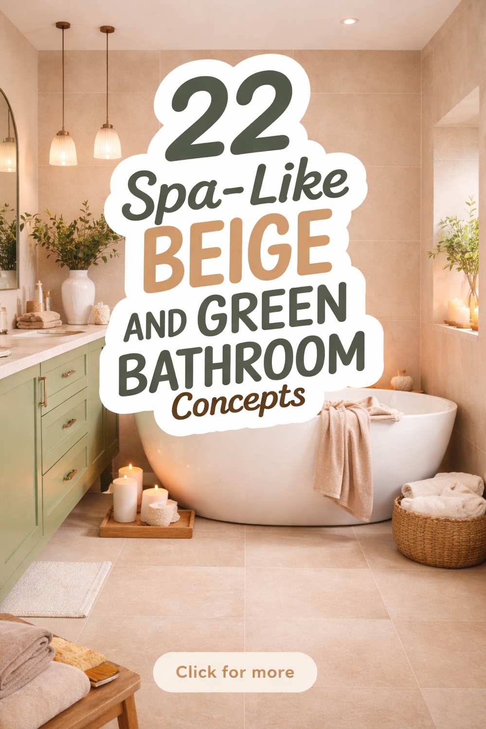 22 Ideas for a Tranquil Beige and Green Bathroom - Beige Tile Walls: Smooth, Warm Light - These beige tile walls feel smooth and warm....