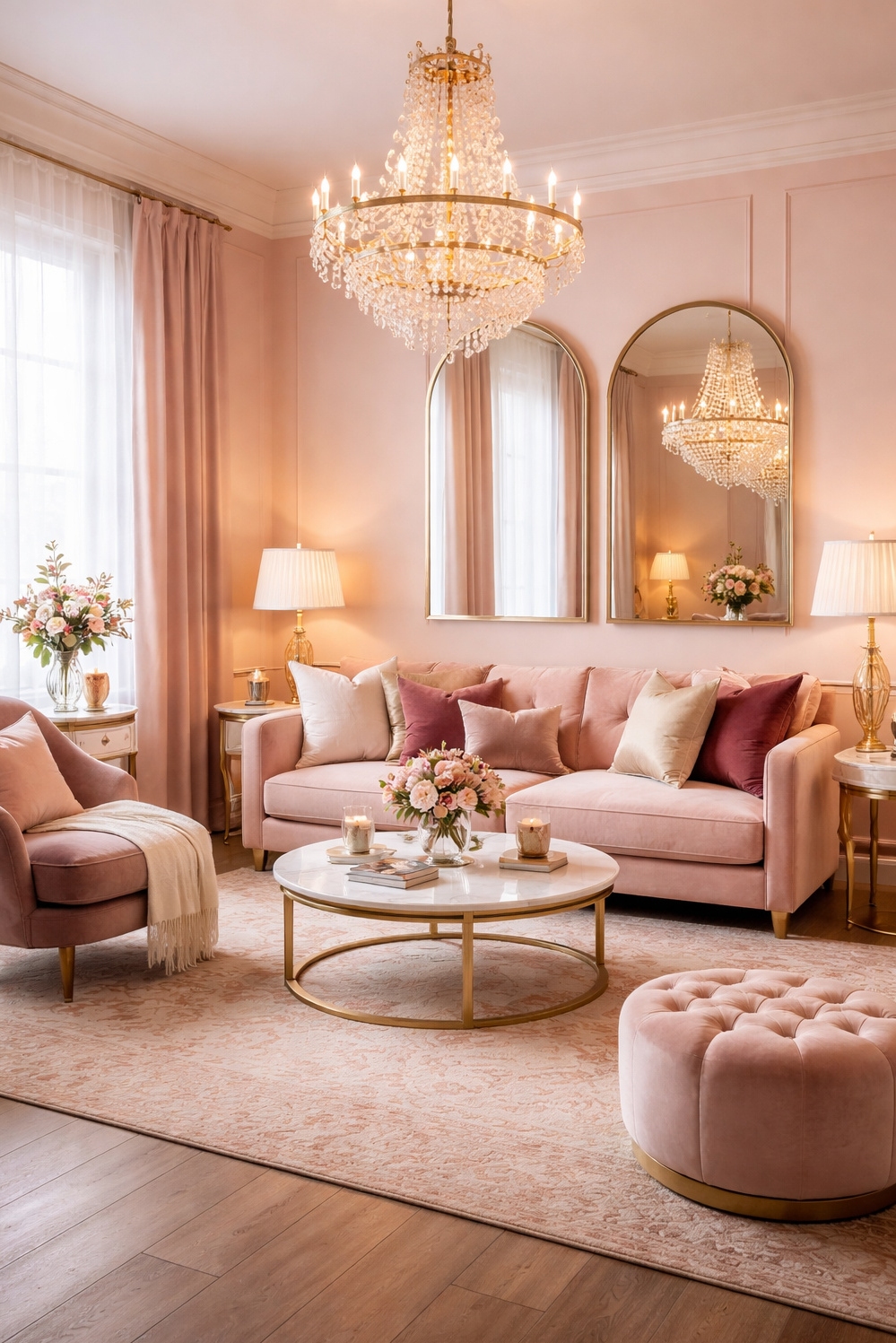 20 Ideas for Stunning Color Pairings for Your Living Room - Blush Pink Walls: Soft Inviting Feel - These blush pink walls feel soft and inviting....