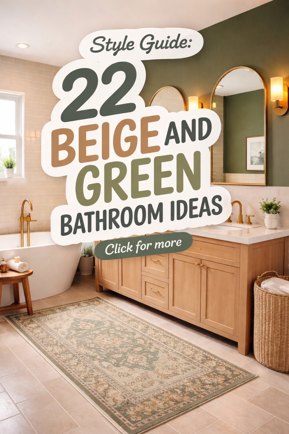 22 Ideas for a Tranquil Beige and Green Bathroom - Soothing Subway Tile Creates Calm - The beige subway tile creates a soothing backdrop,...