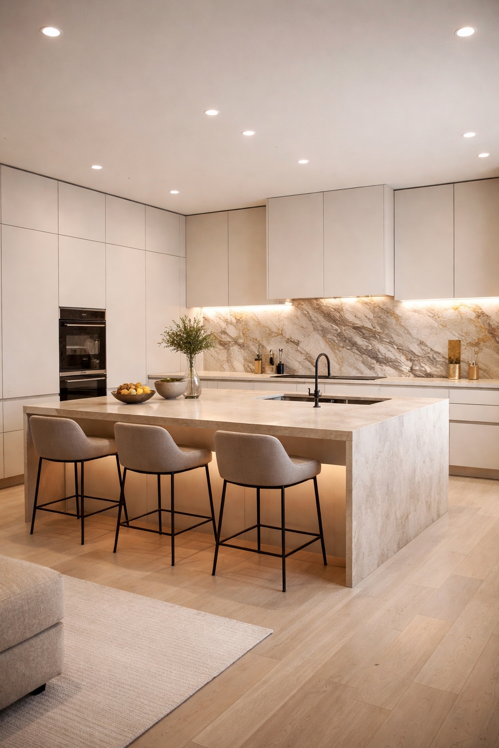 21 Ideas: Interior Design Trends for Kitchens in 2026 - Super Sleek Handle-Less Kitchen Cabinets - These handle-less cabinets create a super sleek look....