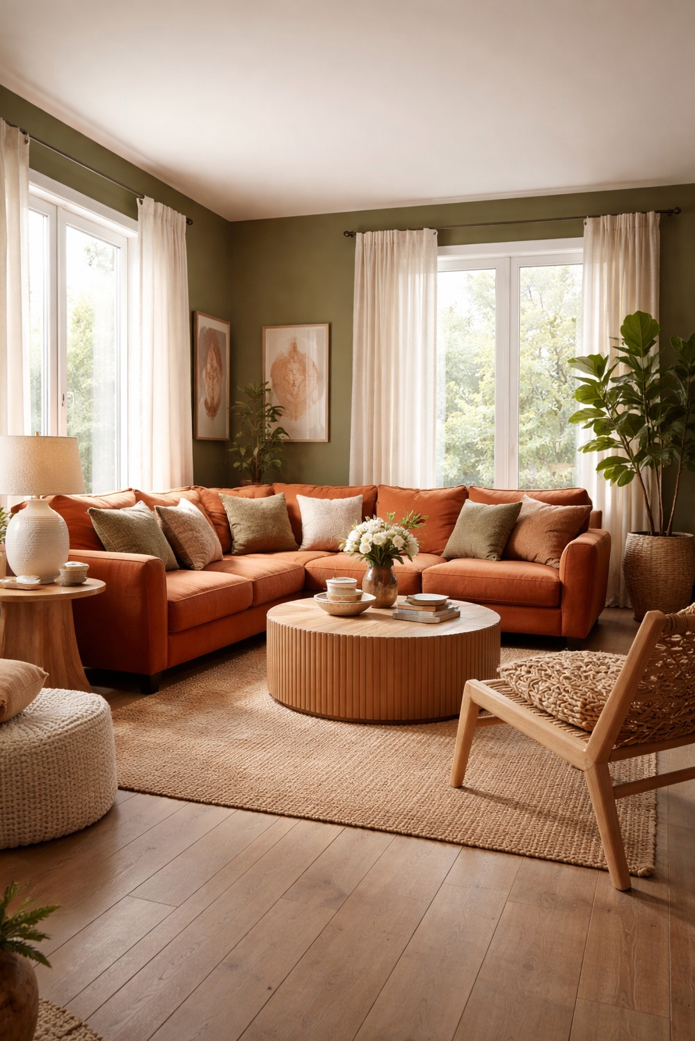 20 Ideas for Stunning Color Pairings for Your Living Room - Stunning Color Pairings for Olive Green Walls - These olive green walls feel smooth and deep,...