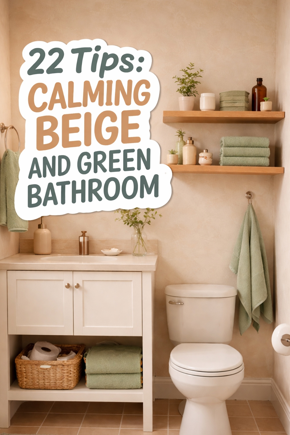 22 Ideas for a Tranquil Beige and Green Bathroom - Soft Walls Create Warmth and Light - These soft beige walls create a warm hug...