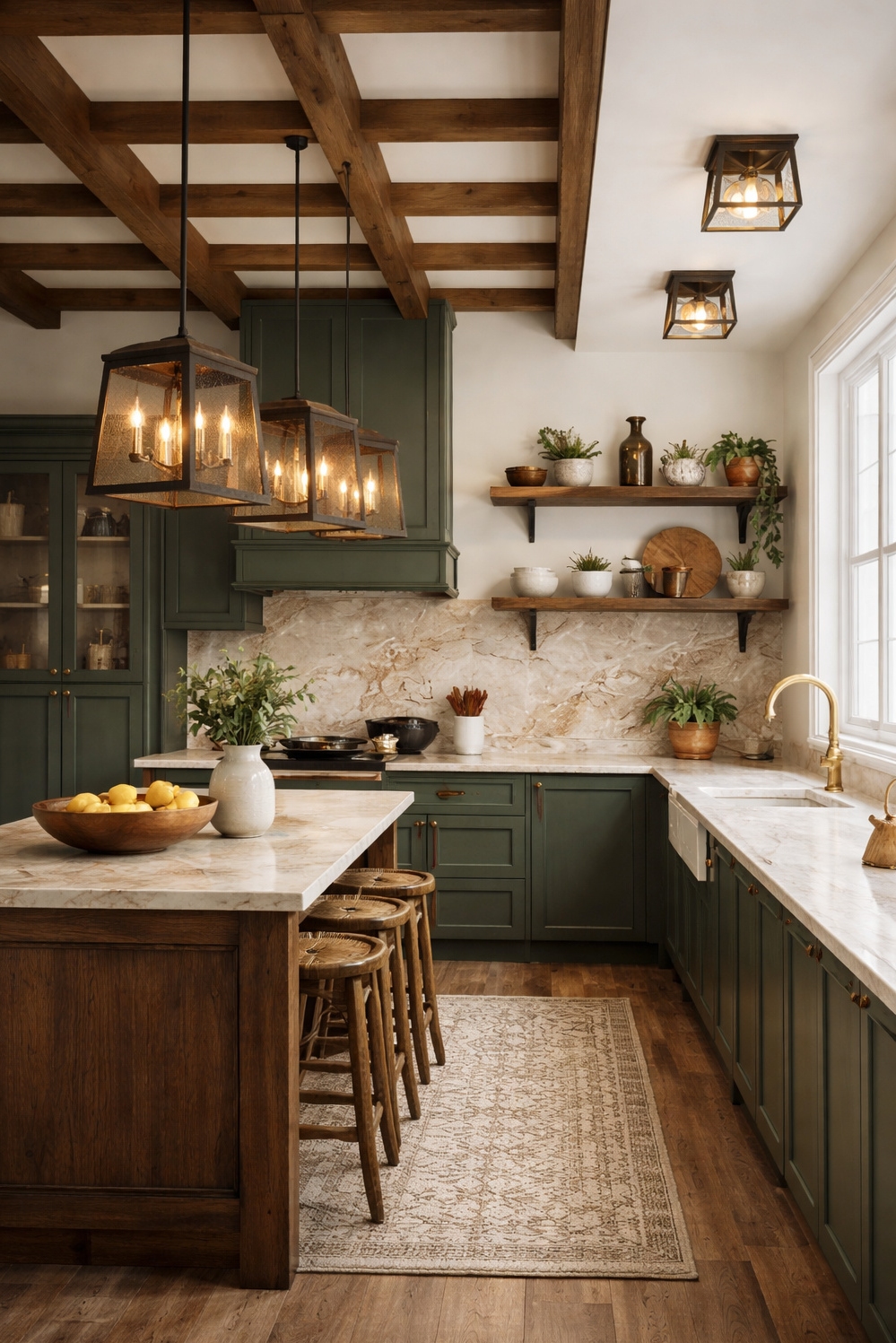 18 Ways to Illuminate with Textured Farmhouse Kitchen Lights - Bronze Finish Lights Steal the Show - These textured farmhouse kitchen lights steal the show....