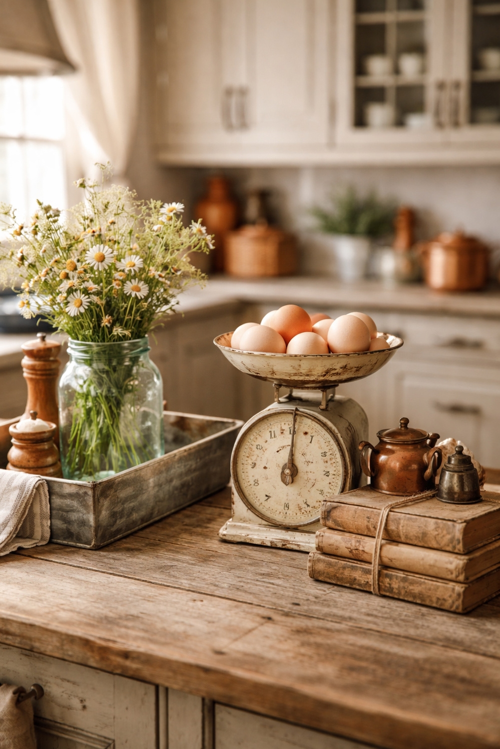 22 Light Taupe Kitchens Ideas That Are Trending in 2026 - Distressed Cabinets Set Kitchen's Comfy Tone - These distressed cabinets set the tone for a...