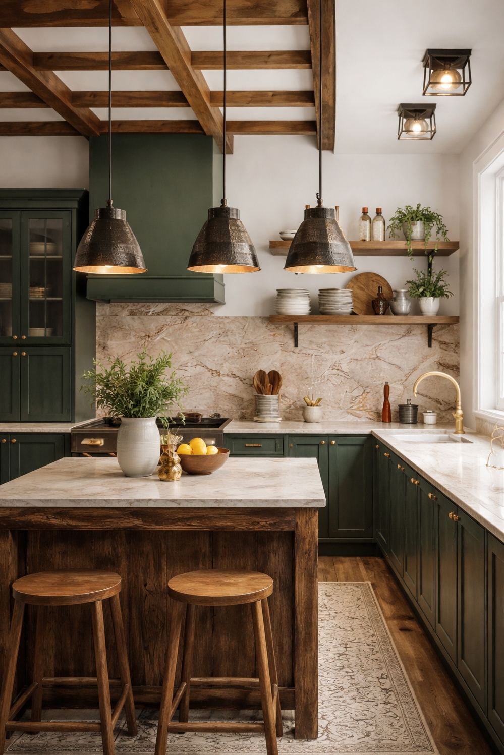 18 Ways to Illuminate with Textured Farmhouse Kitchen Lights - Metal Shades: Farmhouse Light Close-Up - These textured metal shades steal the show in...