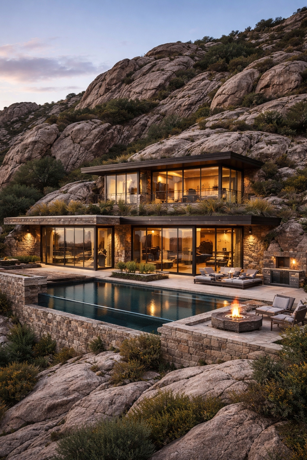 20 Stunning Houses: Stone Exterior Design Ideas - Stone Walls: Textured Surfaces, Stunning Houses - These stone walls are the heart of this...