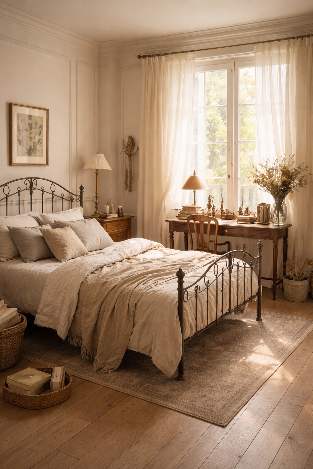 light academia decor ideas - Linen Drapes Soften Bedroom Sunlight - These linen drapes soften the sunlight pouring into...