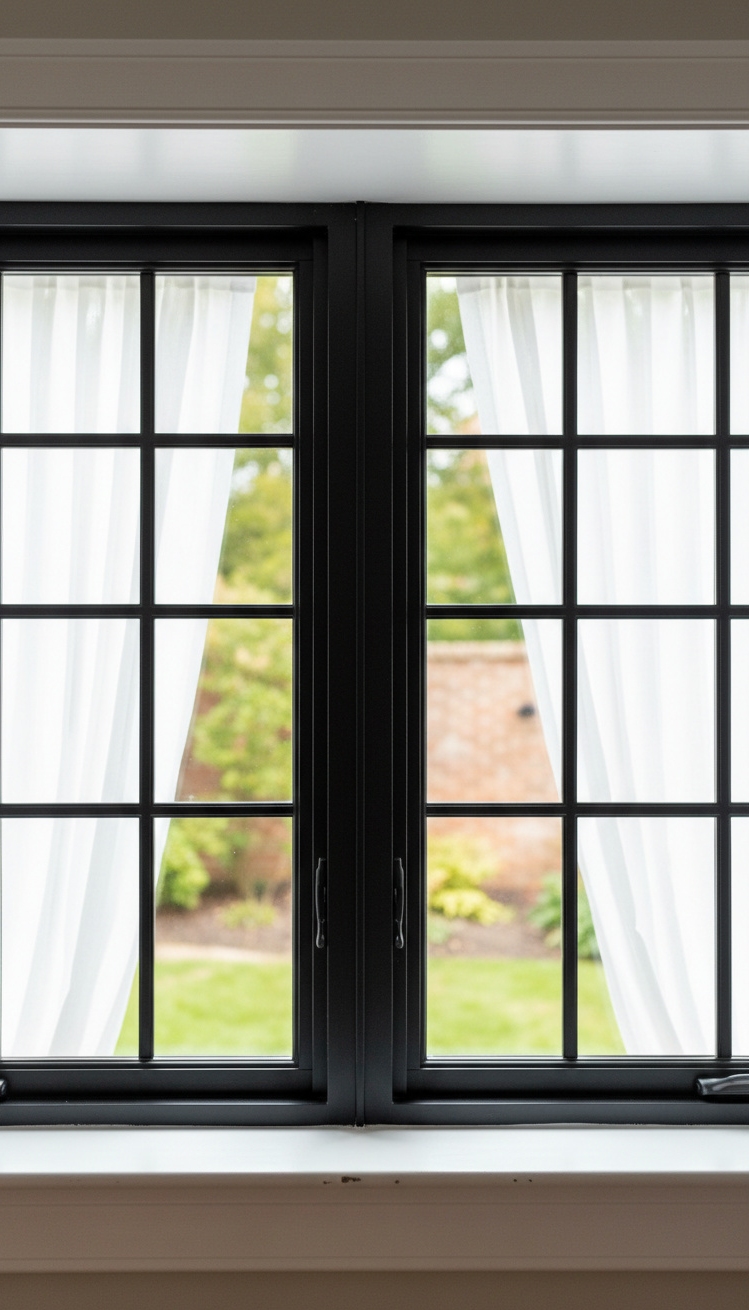 Black window trims - Black Window Trim: Bright White Contrast - These black window trims offer a striking contrast...
