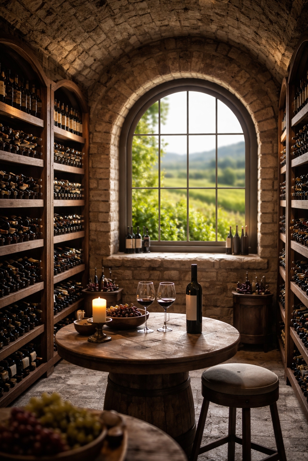 arched windows ideas - Arched Windows Offer Contrasting Vineyard Peek - These arched windows offer a peek into a...