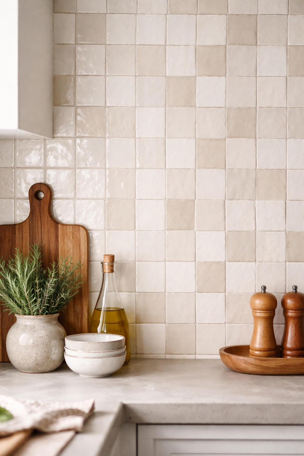 Zellige Tiles Kitchen backsplash ideas - Zellige Backsplash: Light Catches Subtle Texture - These zellige tiles create a stunning kitchen backsplash....