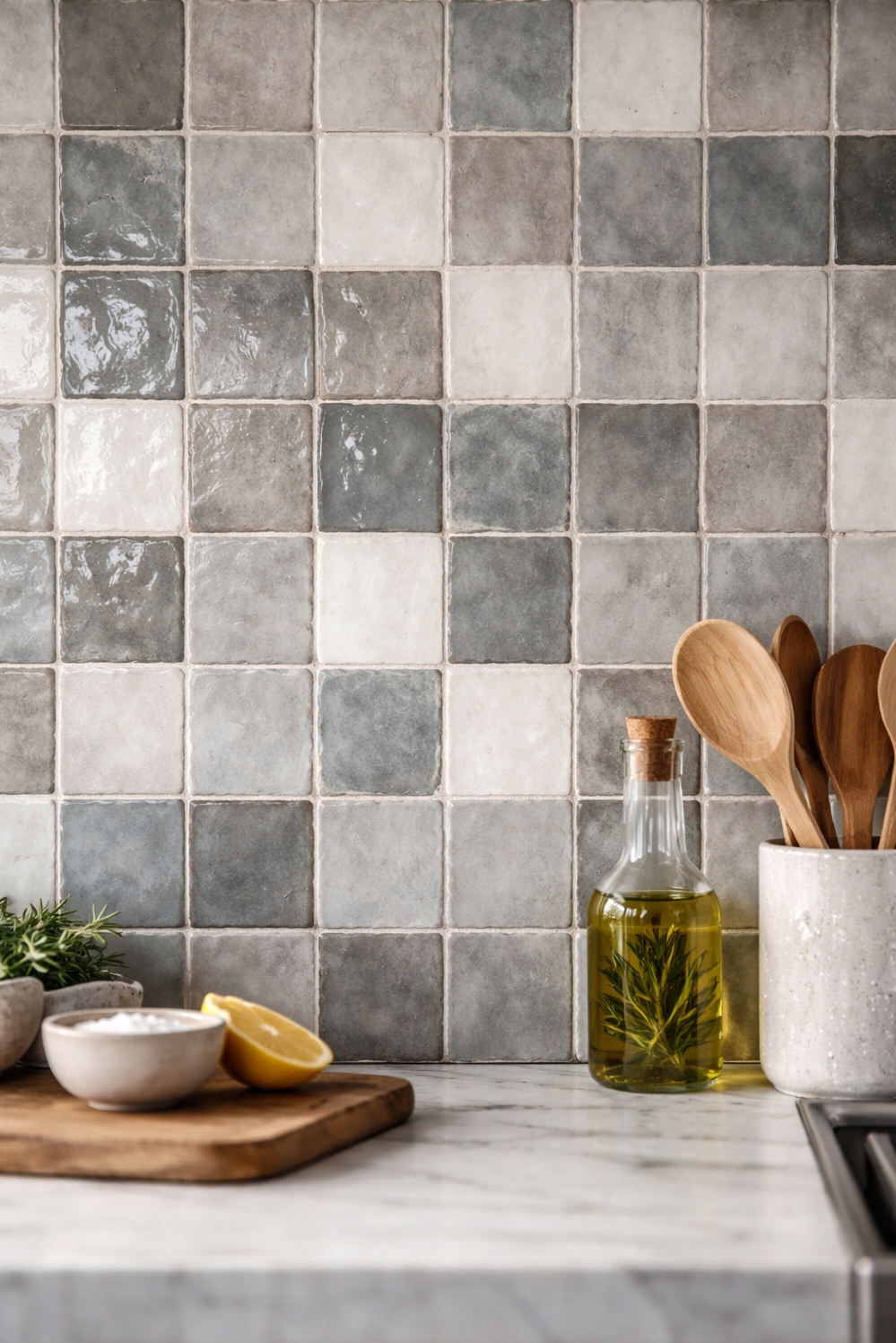 Zellige Tiles Kitchen backsplash ideas - Subtle Color Variations Create Stunning Backsplash - These zellige tiles create a stunning kitchen backsplash....