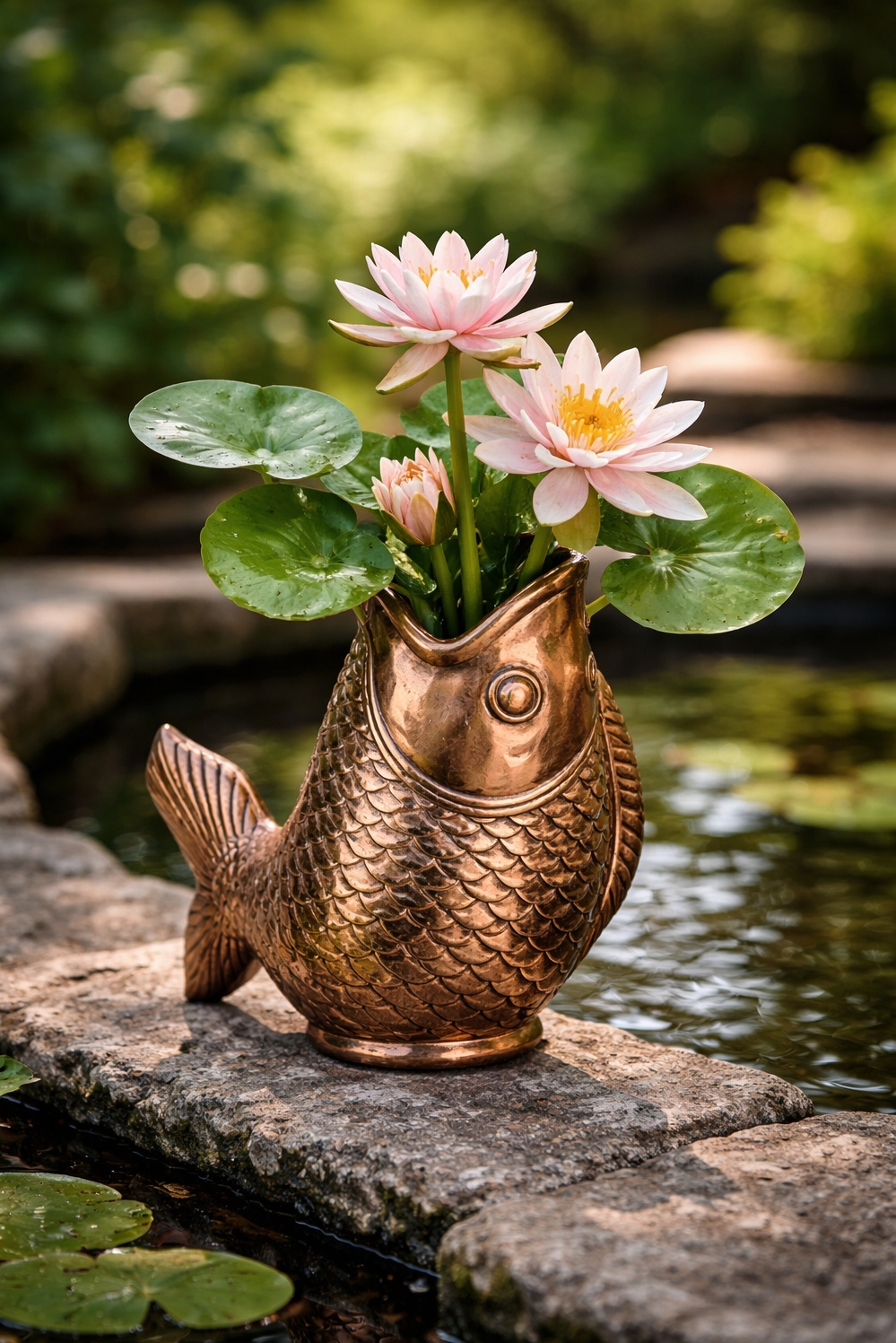 Animal shaped vases ideas - Copper Fish Vase Sits Among Lilies - These animal shaped vases ideas are so fun....