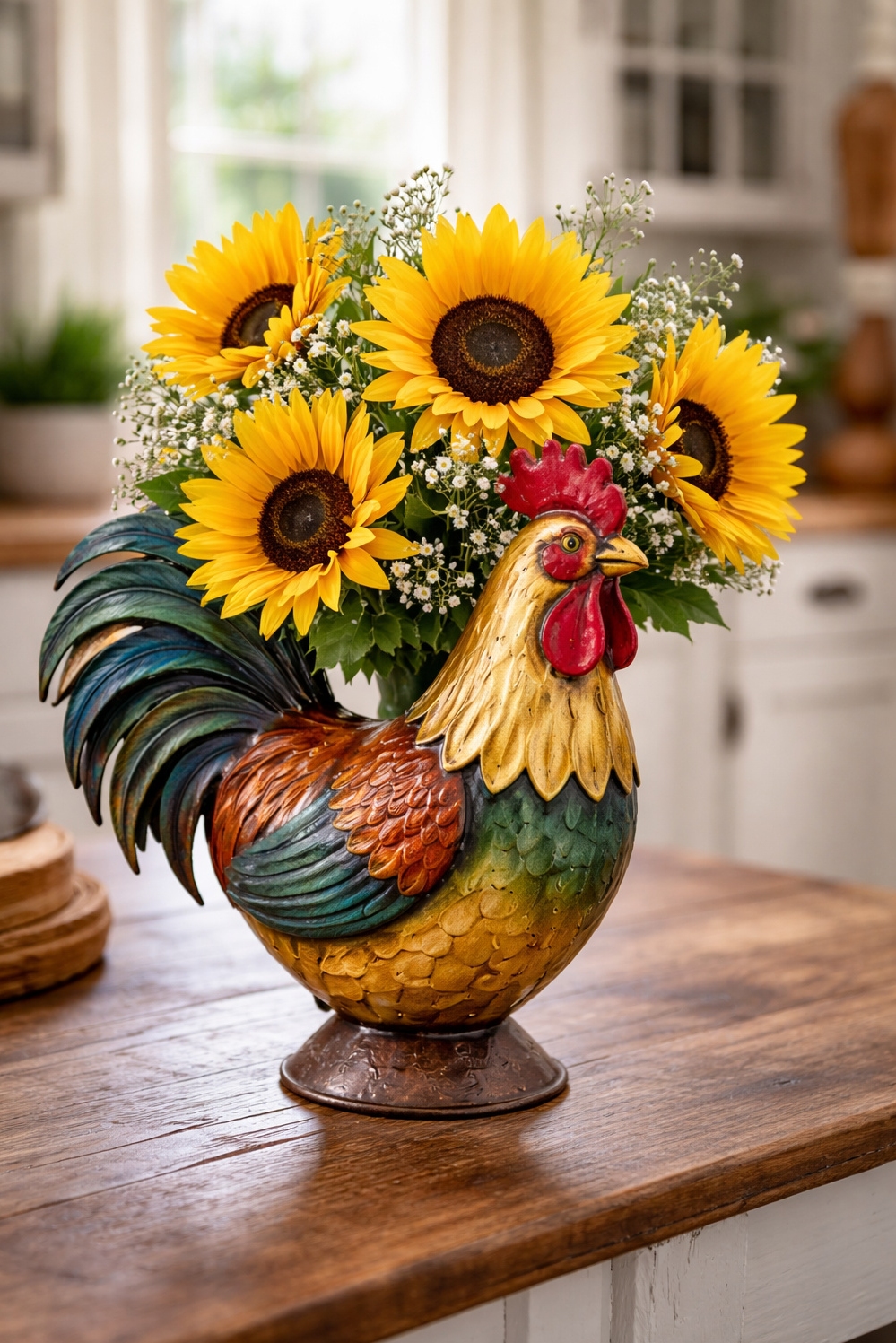 Animal shaped vases ideas - Painted Metal Rooster Vase Grabs Attention - The painted metal rooster vase grabs your attention...