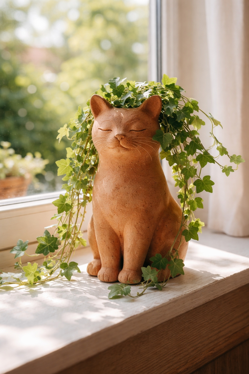 Animal shaped vases ideas - Terracotta Vase Texture Steals the Show - The terracotta cat vase steals the show, its...