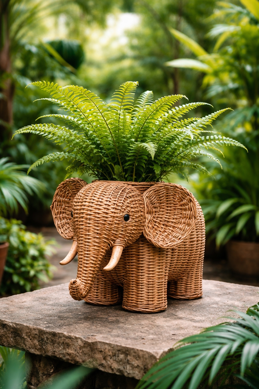 Animal shaped vases ideas - Woven Rattan Elephant Vase Steals Show - The woven rattan elephant vase steals the show....