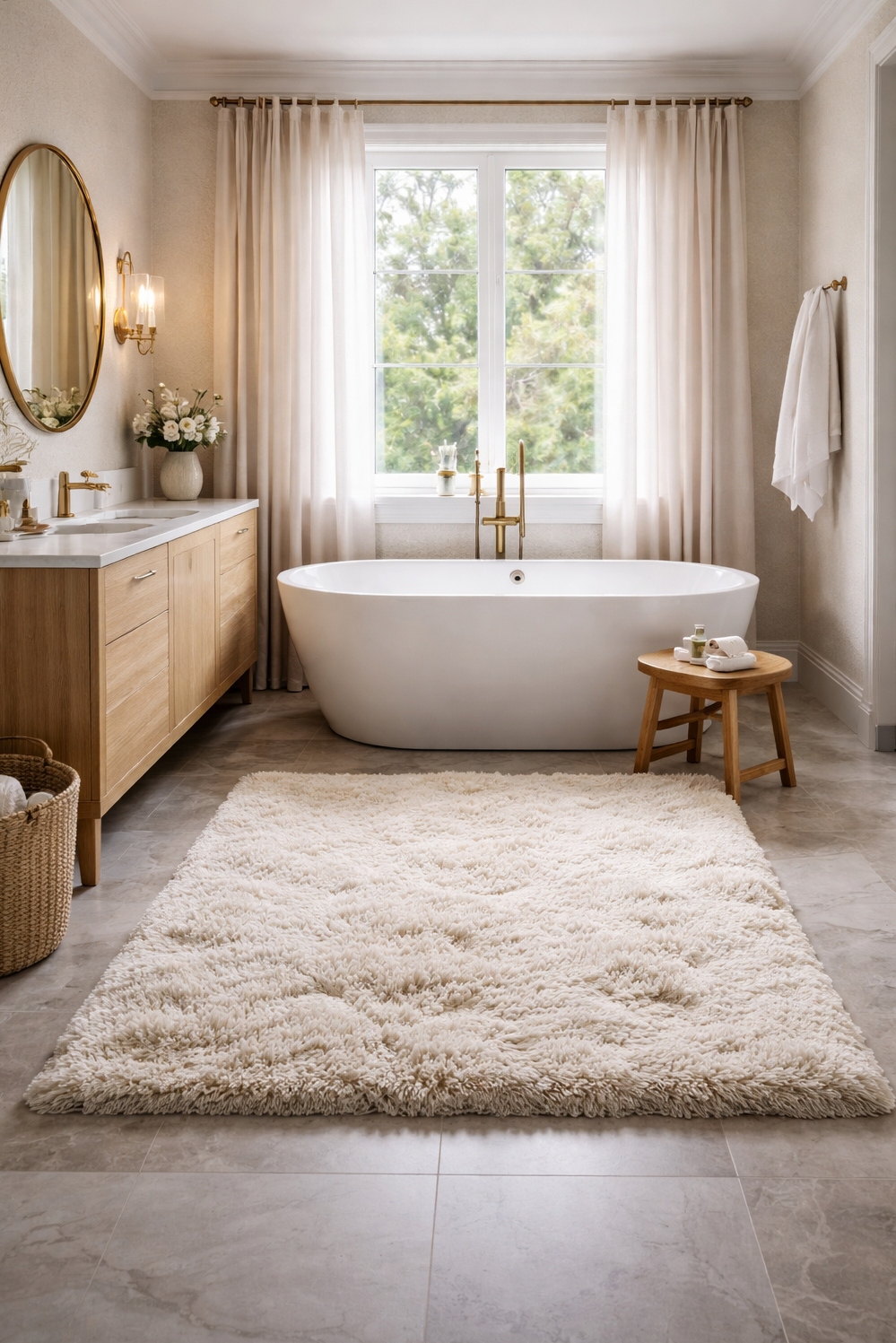 shaggy area rug ideas - Shaggy Rug Makes Bathroom Really Sing - These shaggy area rug ideas really make this...