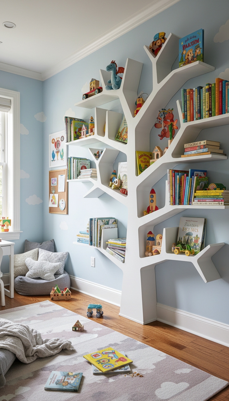 white bookshelves ideas - White Bookshelves Shaped Like a Tree - These white bookshelves, shaped like a tree, steal...