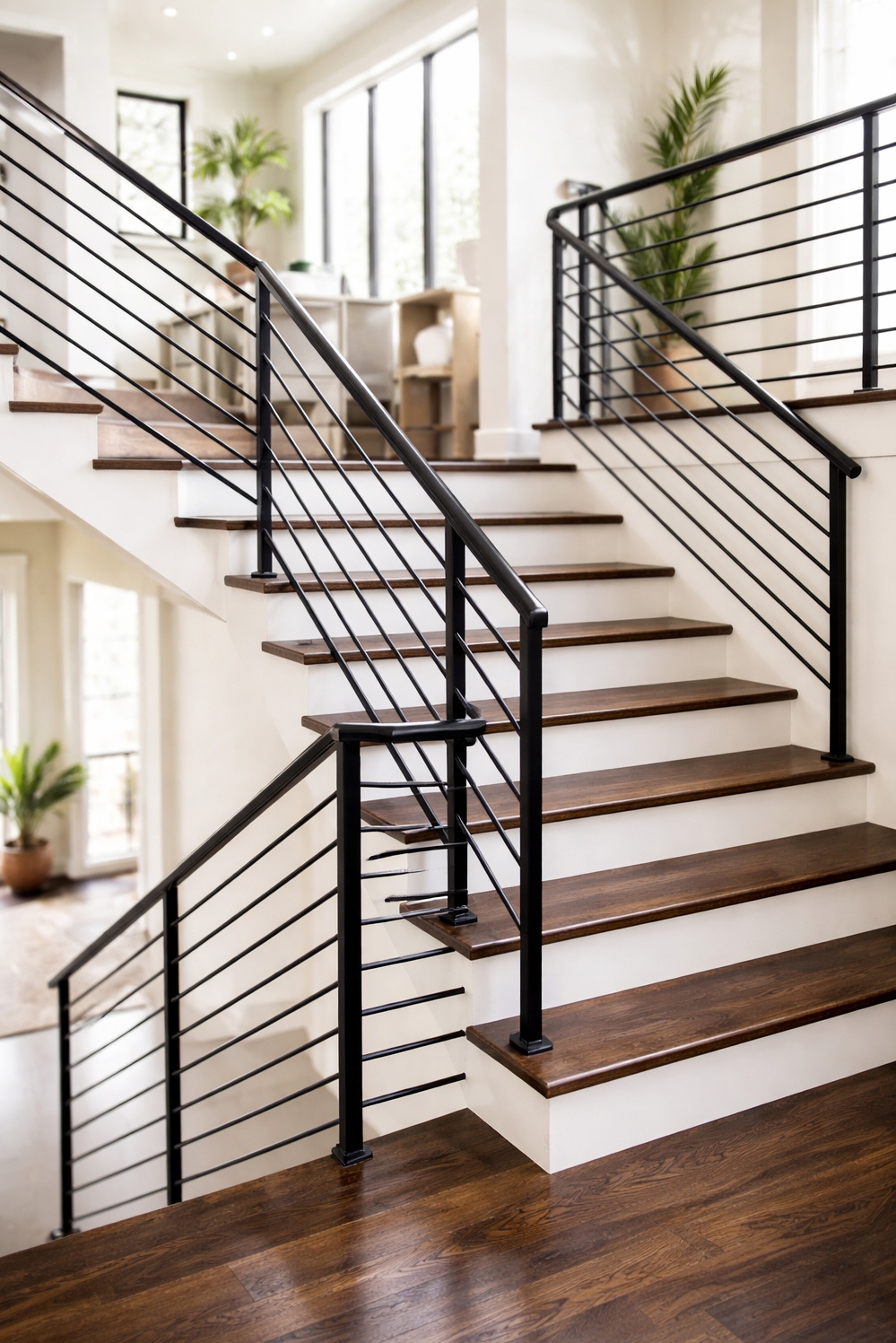 Black metal stair railings - Black Metal Railings Offer Clean Lines - These black metal stair railings offer a clean,...