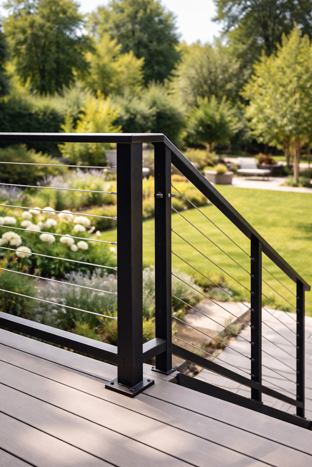 Black metal stair railings - Sleek Black Railings Offer Open View - These black metal stair railings offer a sleek,...