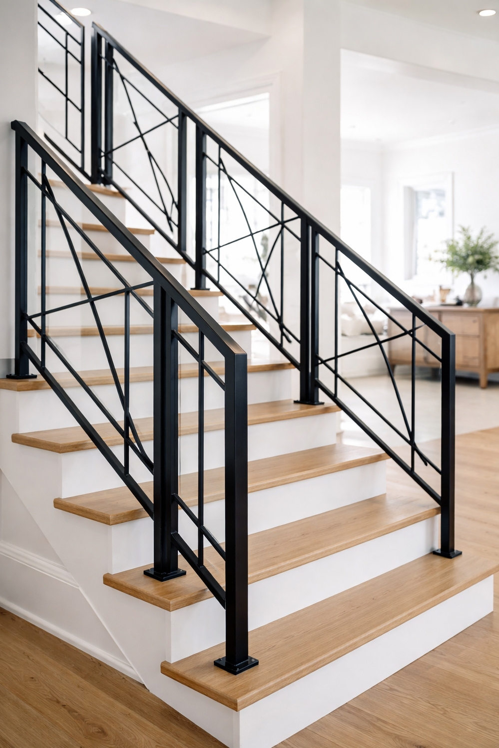 Black metal stair railings - Black Metal Railing: Geometric Pattern Really Grabs - These black metal stair railings really grab your...