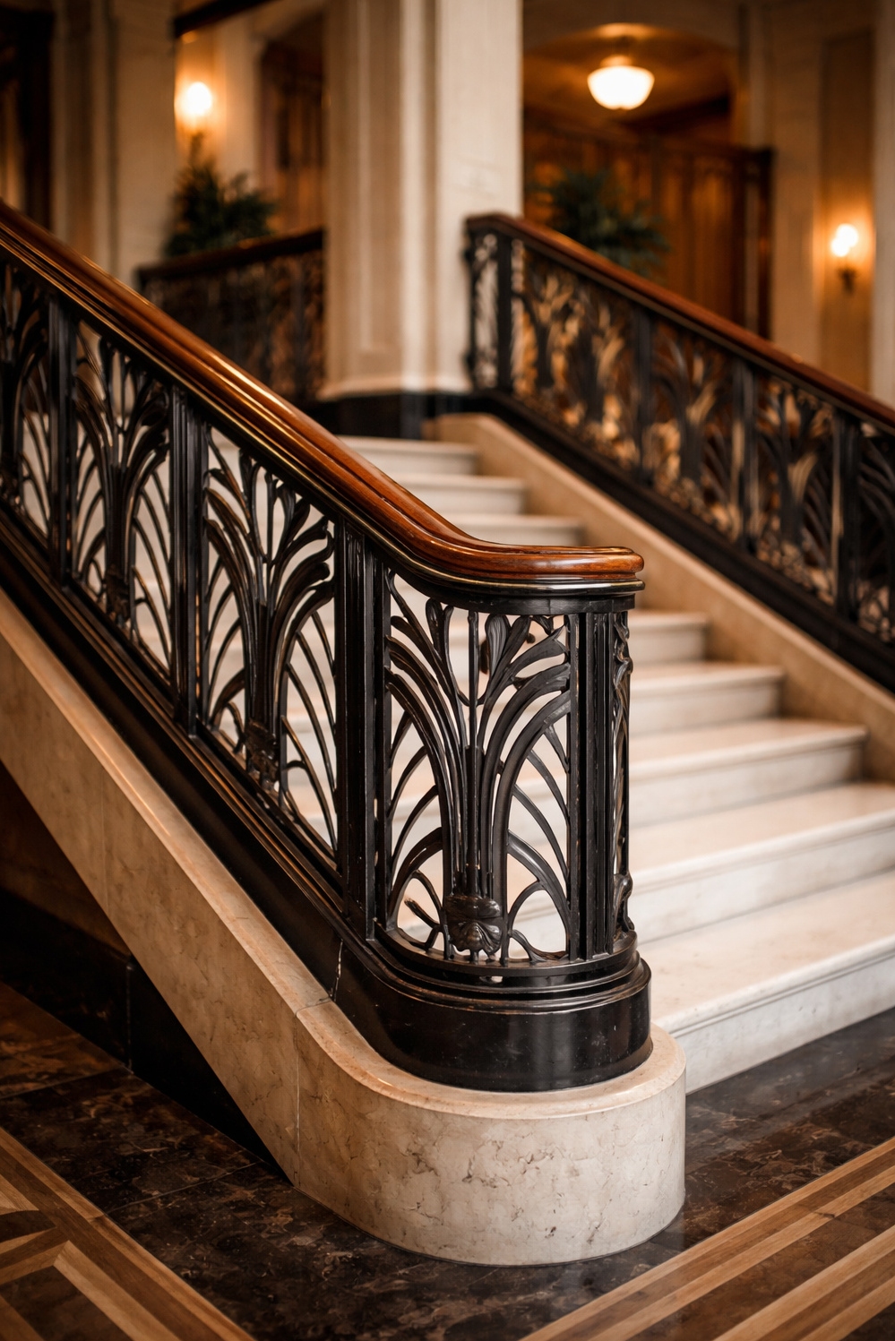 Black metal stair railings - Black Metal Railing: Geometric Patterns Grab - These black metal stair railings grab your attention...