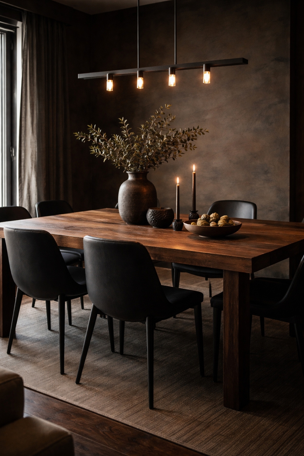 Wood accents for dining room - Dark Wood Tables Command Attention - These dark wood tables command attention. The grain...