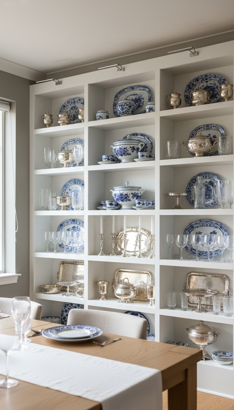 white bookshelves ideas - White Bookshelves: Bright Dining Room Feel - These white bookshelves in the dining room create...