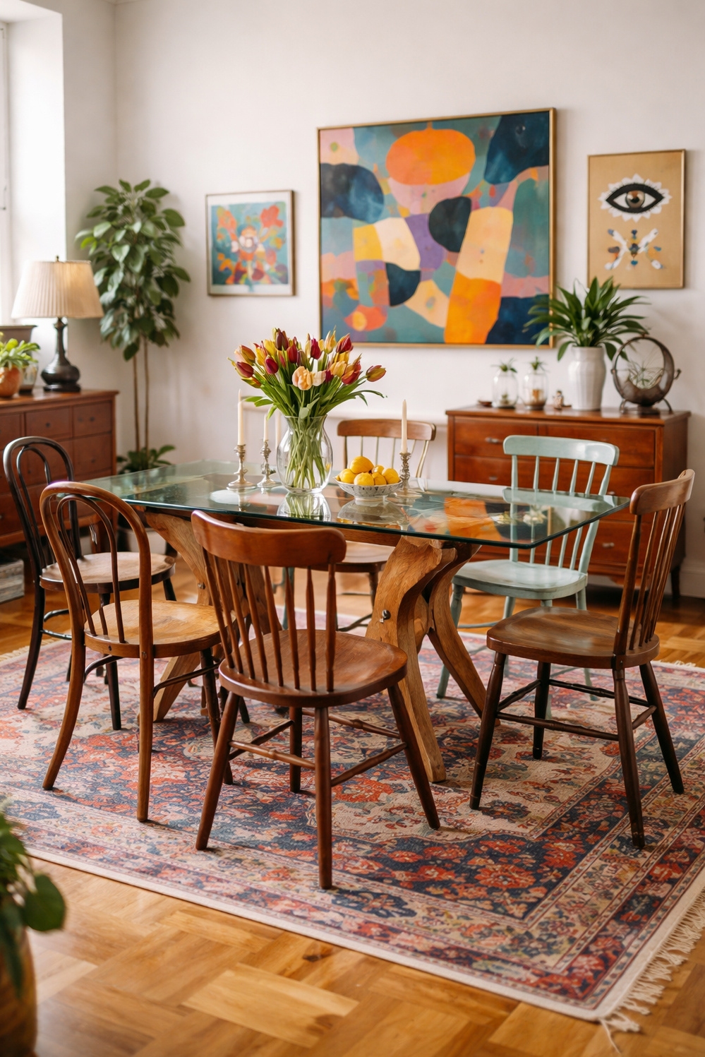 Wood accents for dining room - Vintage Wooden Chairs Steal the Show - These vintage wooden chairs steal the show in...