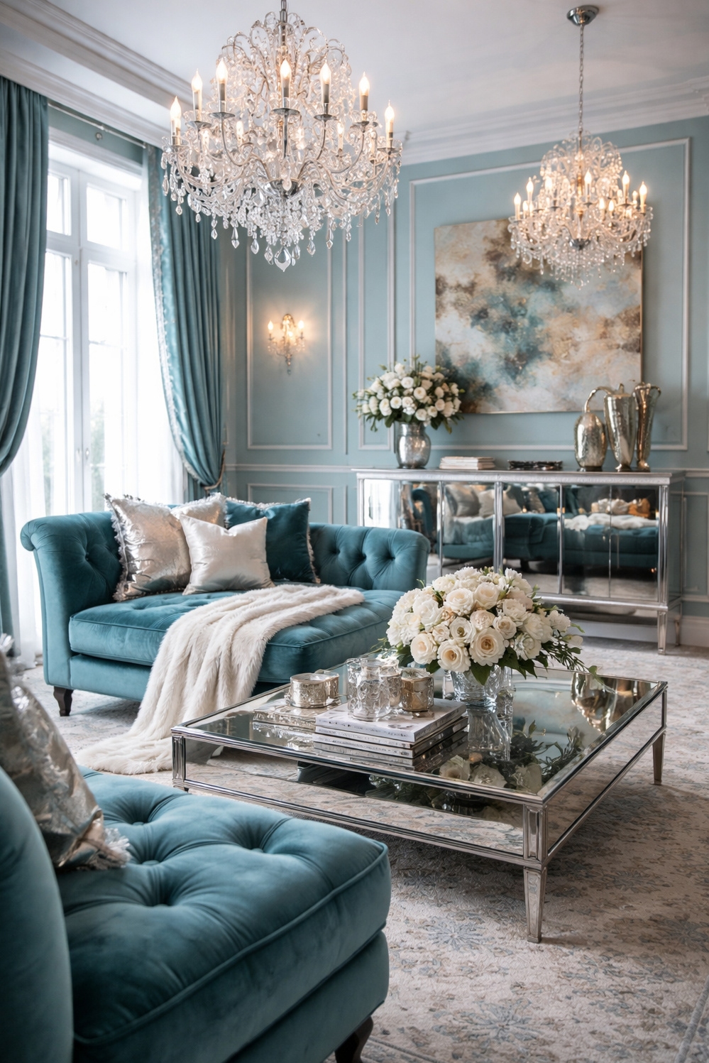 turquoise living room decor - Velvet Chaise Lounge: Sink-In Style - The velvet chaise lounge just begs you to...