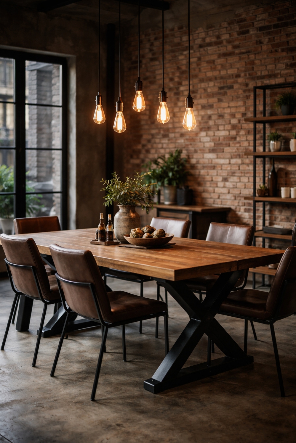 Wood accents for dining room - Wood Accents Create Industrial Dining Contrast - The wood accents in this industrial dining room...