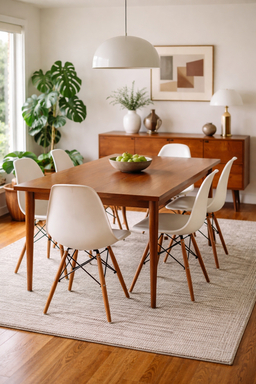 Wood accents for dining room - Teak Table Anchors Modern Dining - The teak dining table anchors this mid-century modern...
