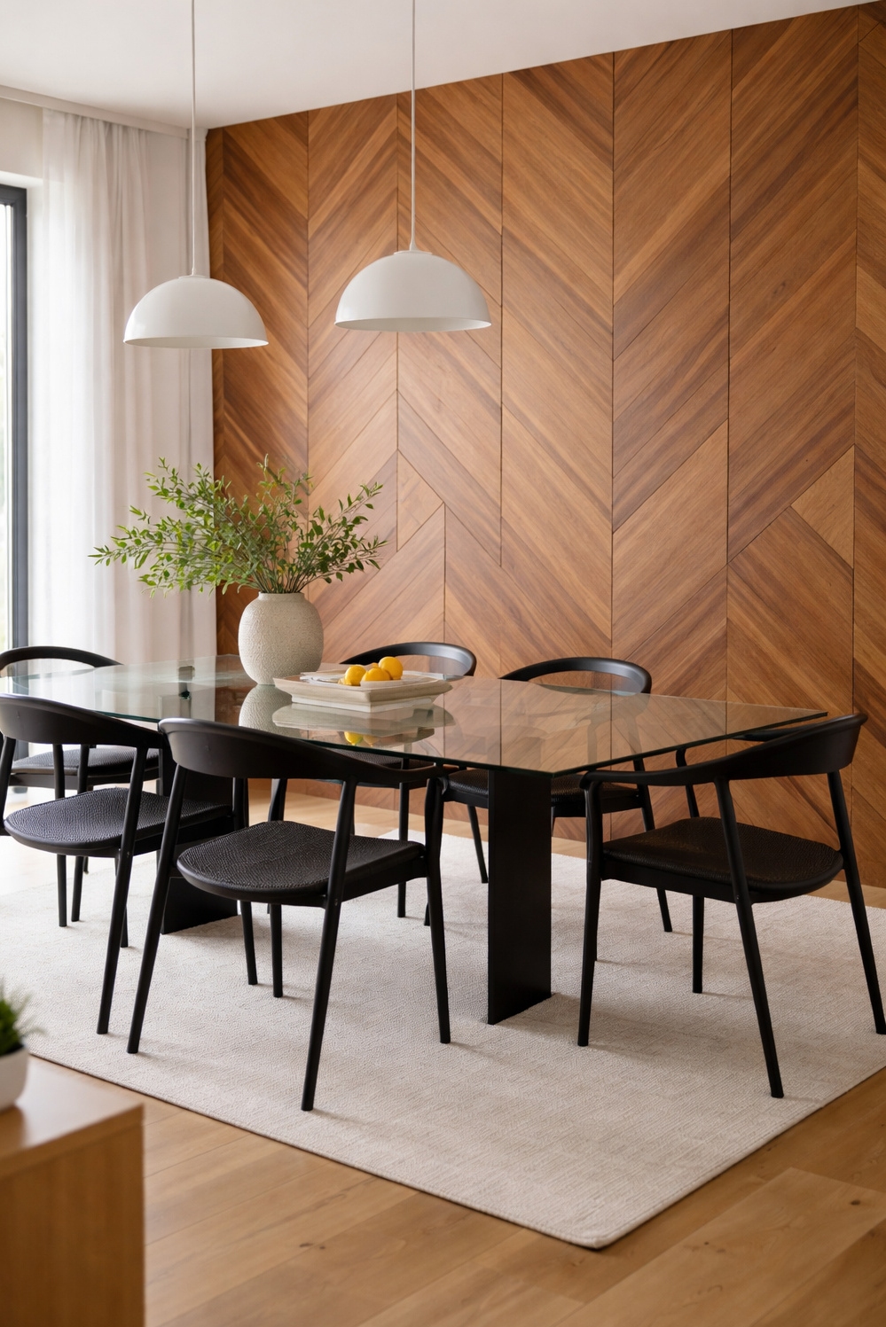 Wood accents for dining room - Modern Dining Room: Warm Wood Wall - These wood accents really warm up this modern...