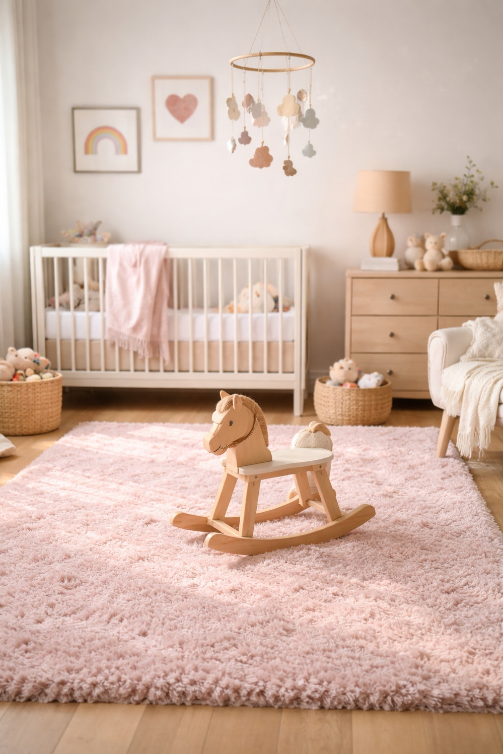 shaggy area rug ideas - Modern Nursery: Pink Rug Steals Show - The shaggy area rug in this modern nursery...