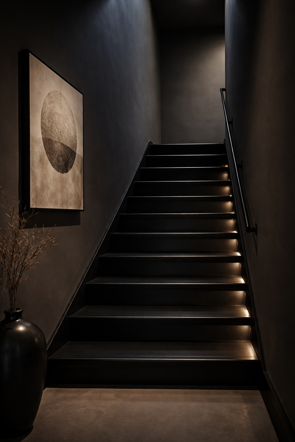 Black painted stair treads ideas - Black Stair Treads Offer Subtle Drama - These black painted stair treads offer a lesson...