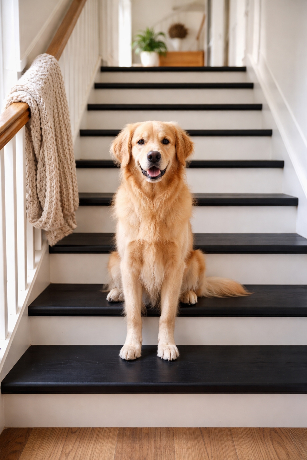 Black painted stair treads ideas - Striking Contrast: Black Stair Tread Color - These black painted stair treads offer a striking...