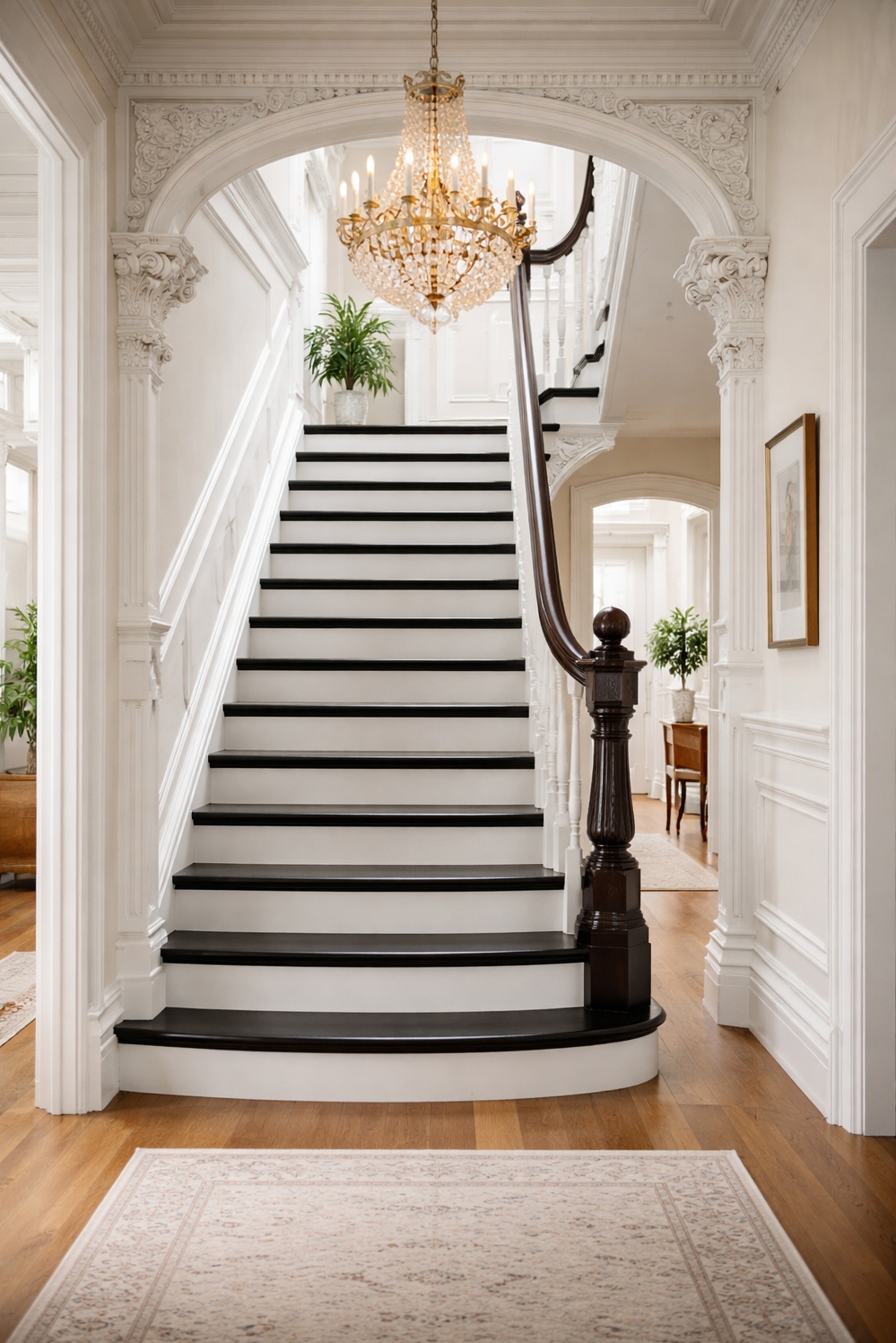 Black painted stair treads ideas - Dark Treads: Striking Victorian Contrast - These black painted stair treads offer a striking...