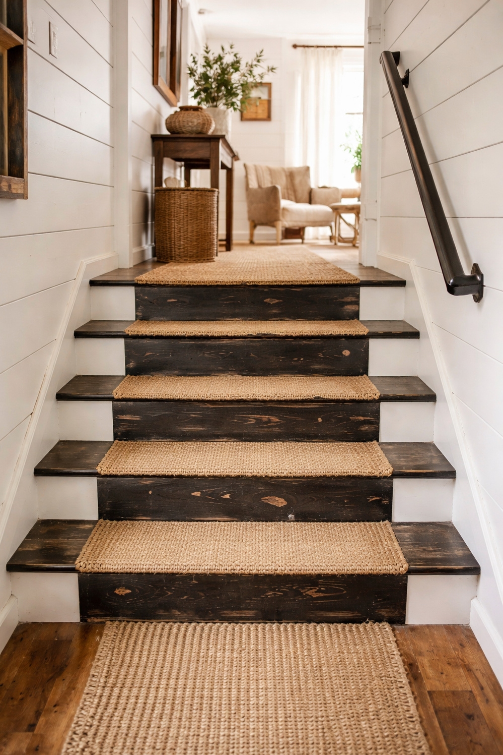 Black painted stair treads ideas - Striking Black Stair Treads Offer Contrast - These black painted stair treads offer a striking...