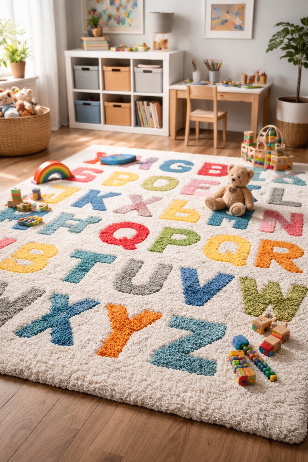 shaggy area rug ideas - Alphabet Shag Anchors Child's Playroom - The alphabet shag rug anchors this child's playroom,...
