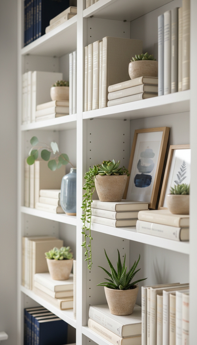 white bookshelves ideas - Styled White Bookshelves: A Serene Display - These styled white bookshelves show how to create...