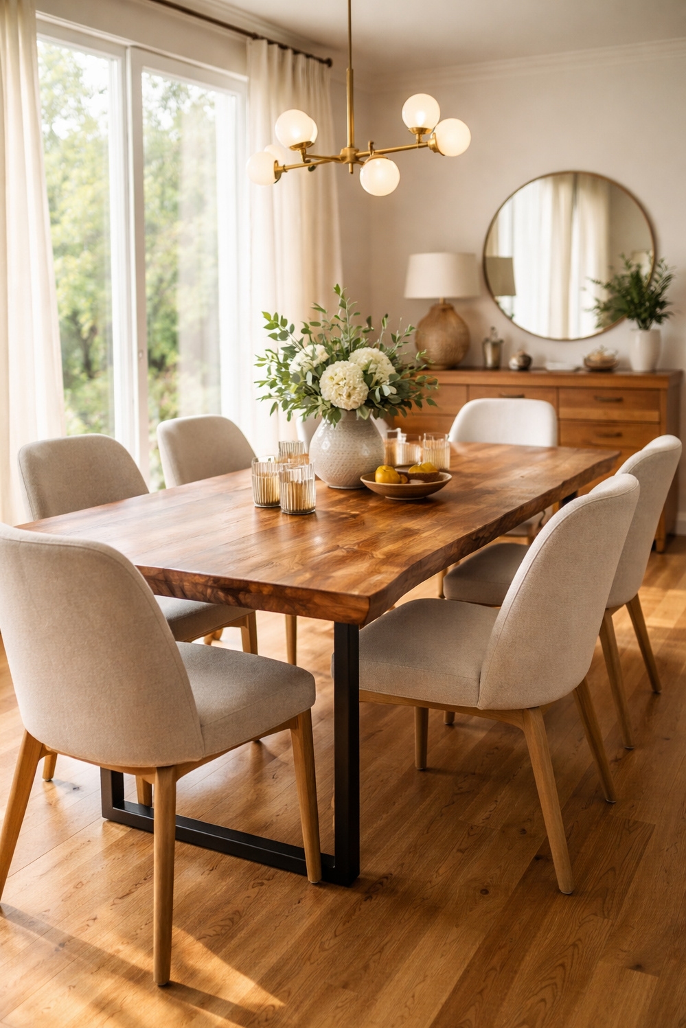 Wood accents for dining room - Warm Wood Accents for Dining Rooms - These wood accents in the sunlit dining room...