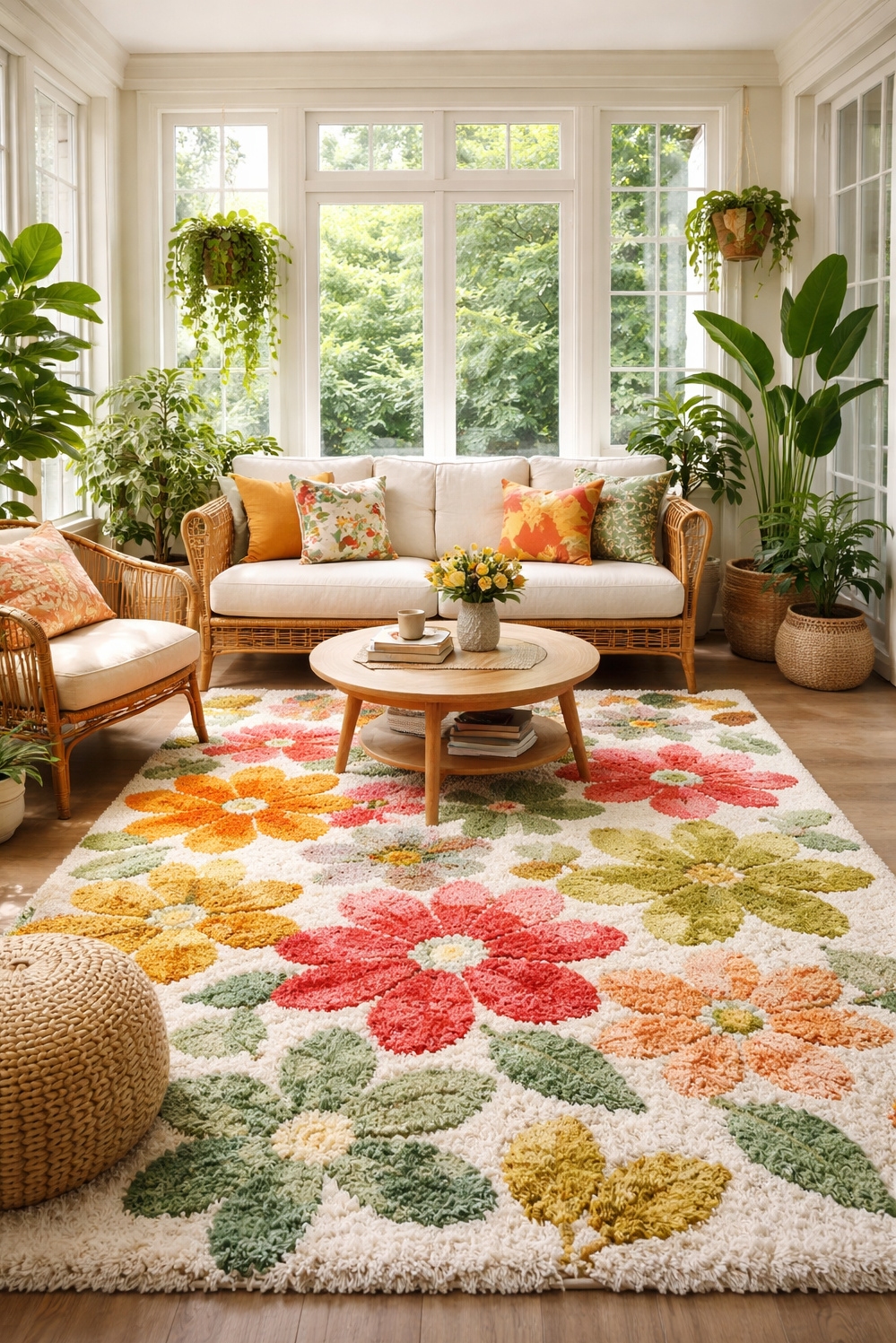 shaggy area rug ideas - Floral Pattern Shaggy Rug Showcased - These shaggy area rug ideas are showcased in...