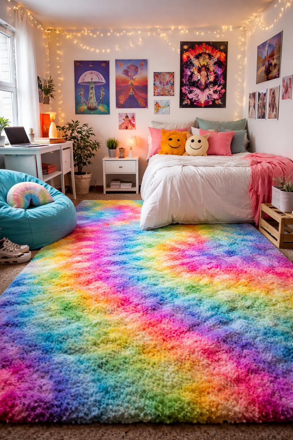 shaggy area rug ideas - Shaggy Rug: Teenage Bedroom Color Explodes - The shaggy area rug in this teenage bedroom...