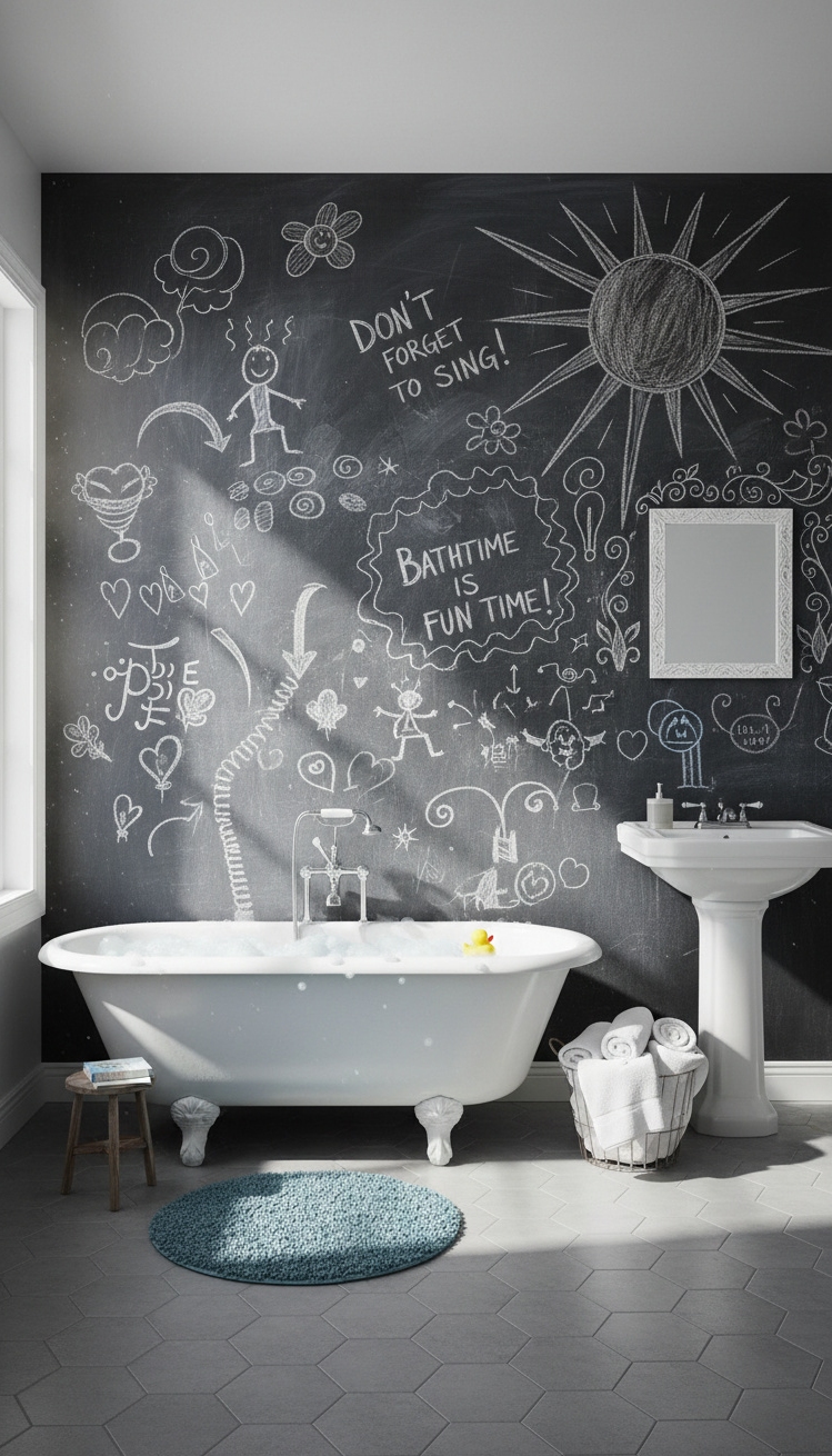chalkboard wall ideas - Bathroom Chalkboard Wall: Messy Mood - The chalkboard wall in this bathroom is a...
