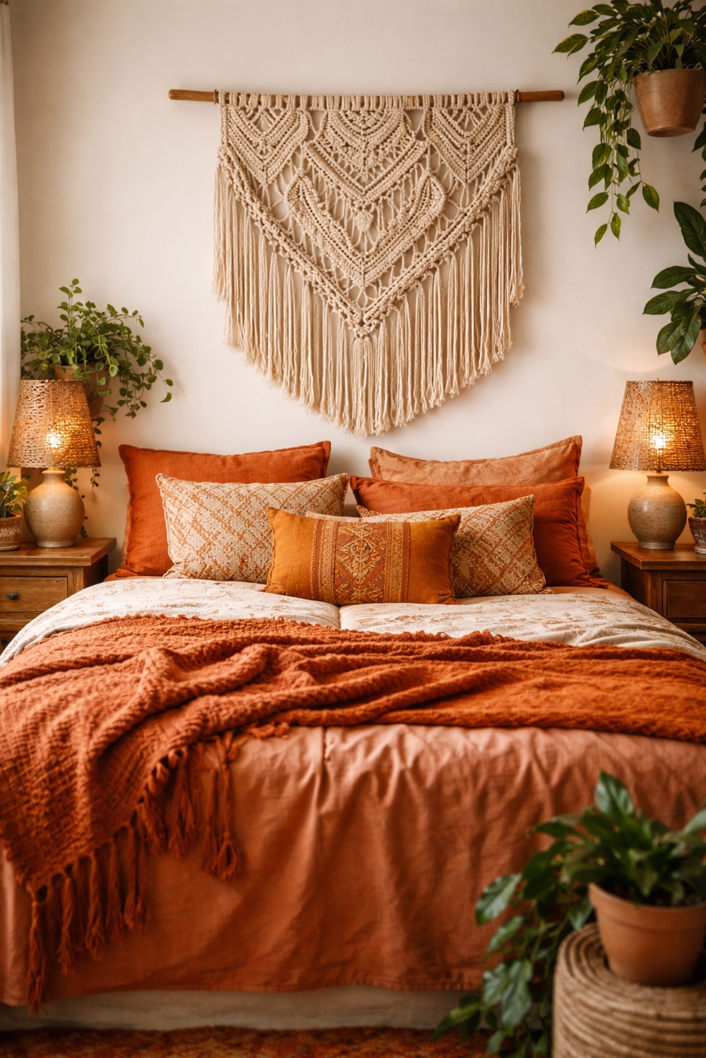 orange layout for bedroom - Macrame Wall Hanging Grabs Bedroom Attention - The macrame wall hanging immediately grabs your attention,...