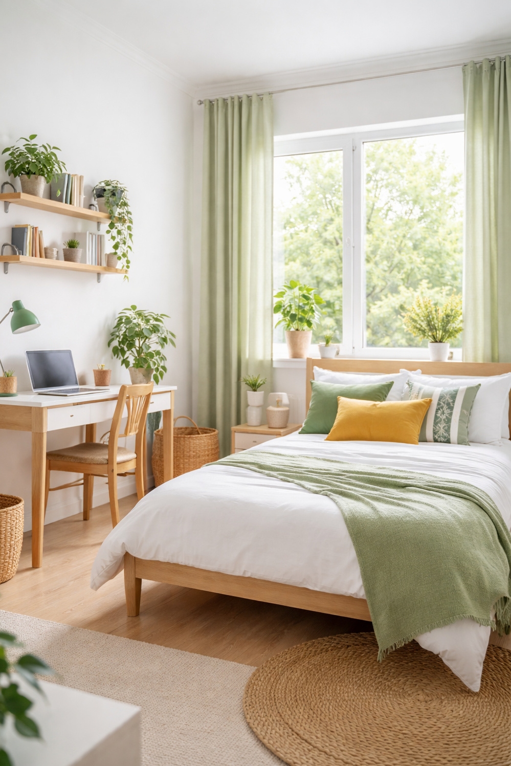 green layout for bedroom - Bright Green Bedroom: Airy, Fresh Feels - The bright, airy green layout in this bedroom...