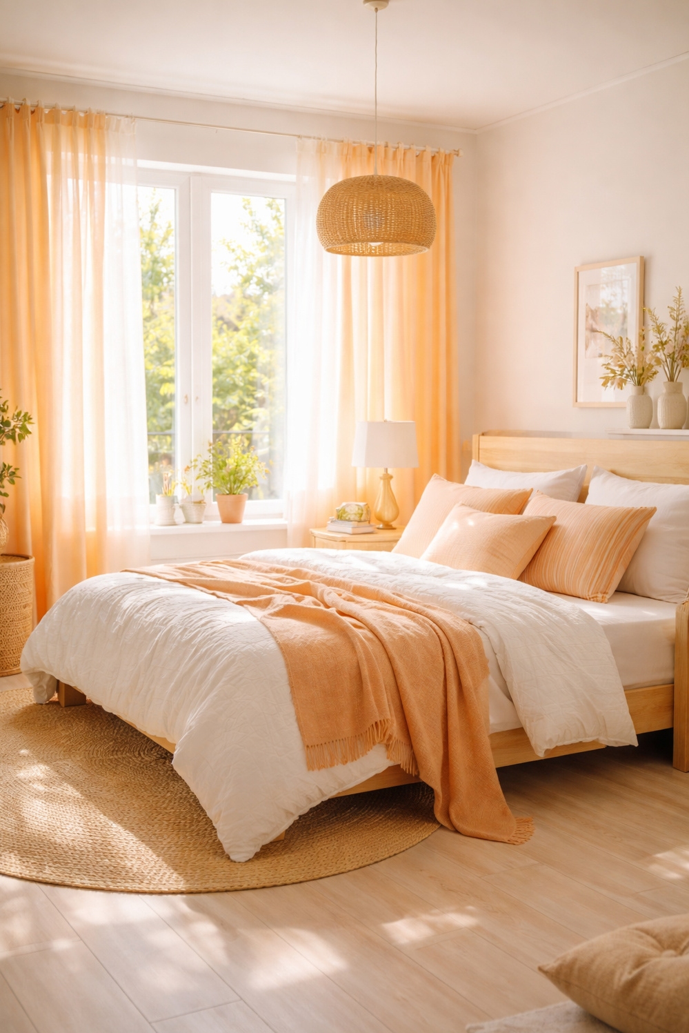 orange layout for bedroom - Light Orange Curtains Diffuse Sunlight - These light orange curtains practically glow as they...