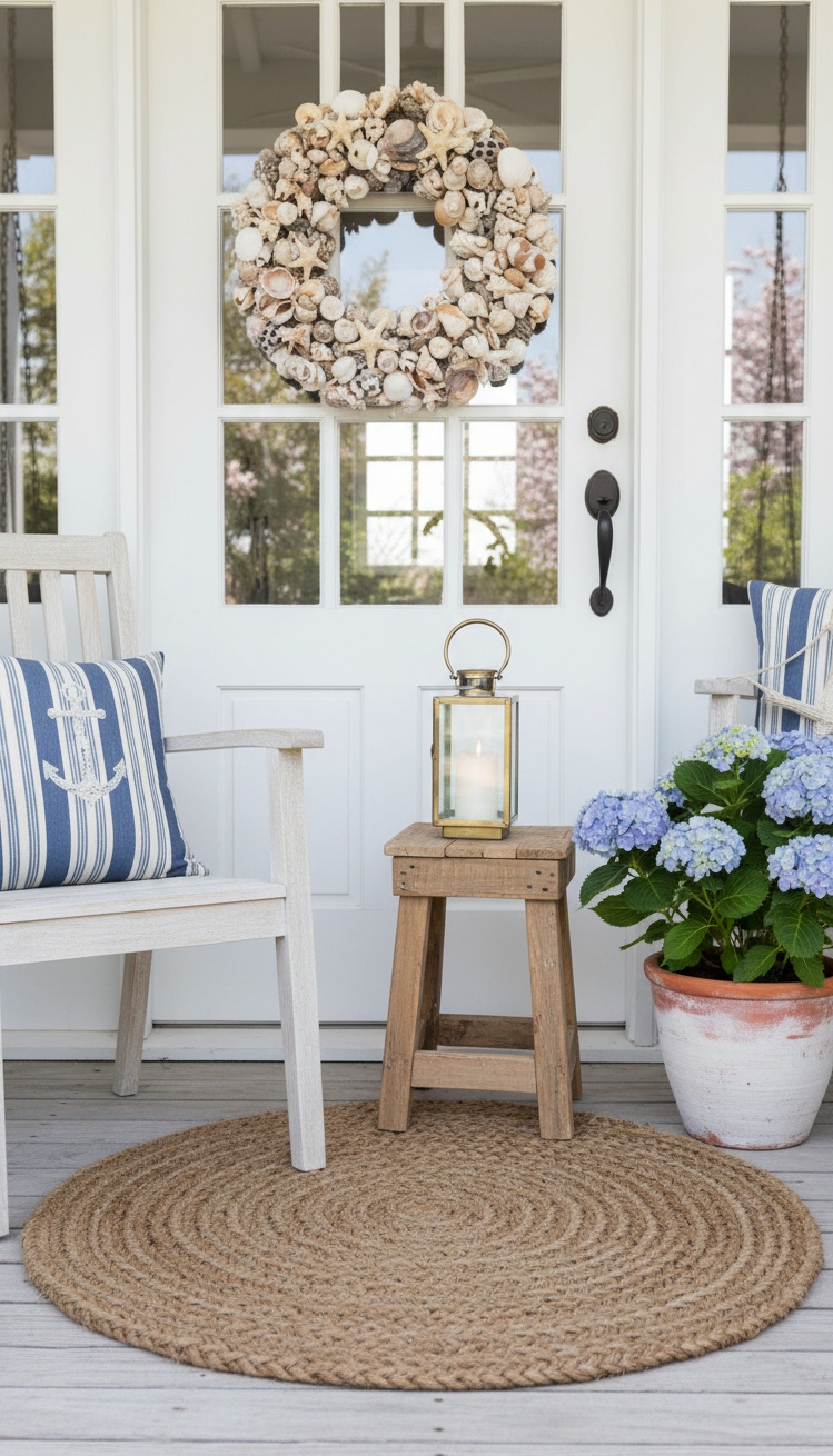 spring front porch ideas - Rope Doormat: Setting a Coastal Tone - The rope doormat greets you first, setting the...