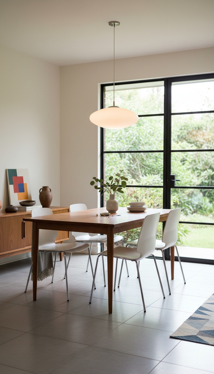 mid century modern dining room - Molded Plastic Chairs: Cool Dining Contrast - The molded plastic chairs offer a cool, smooth...