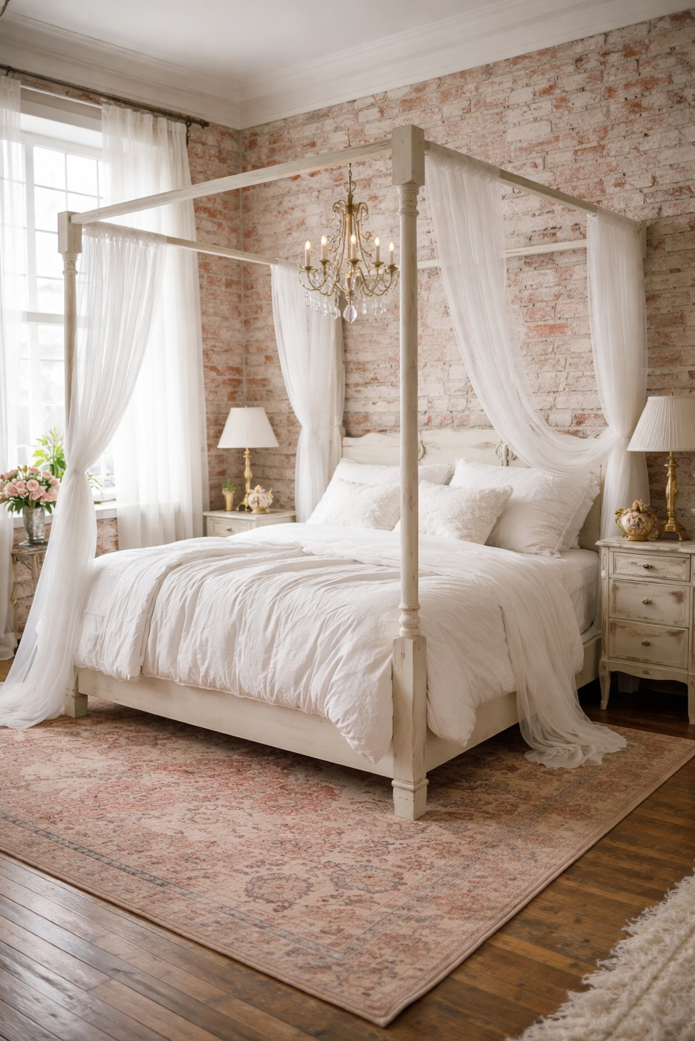 shabby chic bedroom decor ideas - Exposed Brick Walls: Cool Bedroom Texture - These exposed brick walls give the bedroom a...